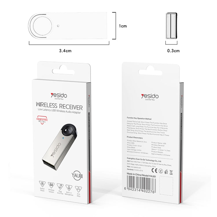 Yesido YAU81 USB Wireless Audio Adapter Car Bluetooth Receiver - Bluetooth Adapters by Yesido | Online Shopping UK | buy2fix