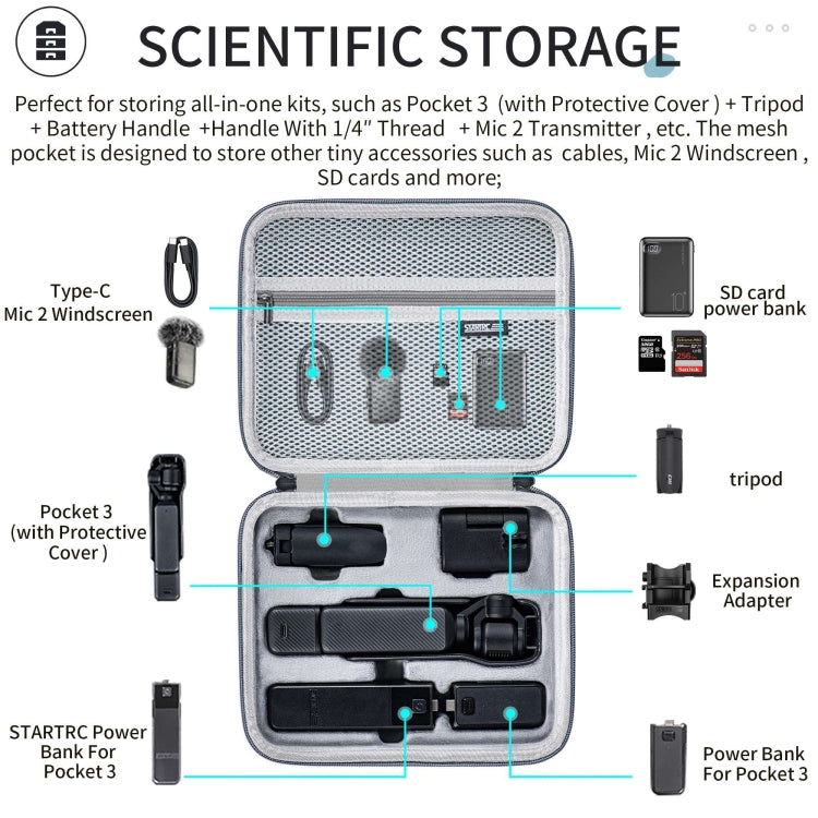 For DJI Osmo Pocket 3 STARTRC Portable PU Storage Box Carrying Case (Grey) - Case & Bags by STARTRC | Online Shopping UK | buy2fix