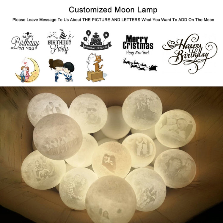 Customized Touch Switch 3-color 3D Print Moon Lamp USB Charging Energy-saving LED Night Light with Wooden Holder Base, Diameter:15cm - Night Lights by buy2fix | Online Shopping UK | buy2fix