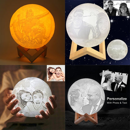 Customized Touch Switch 2-color 3D Print Moon Lamp USB Charging Energy-saving LED Night Light with Wooden Holder Base, Diameter:8cm - Night Lights by buy2fix | Online Shopping UK | buy2fix