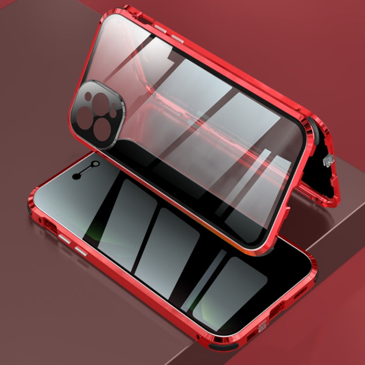 For iPhone 12 Pro Four-corner Shockproof Anti-peeping Magnetic Metal Frame Double-sided Tempered Glass Case(Red) - iPhone 12 / 12 Pro Cases by buy2fix | Online Shopping UK | buy2fix