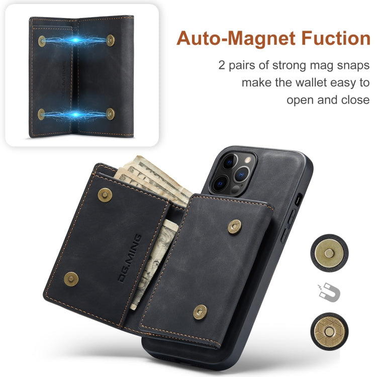 For iPhone 12 Pro Max DG.MING M1 Series 3-Fold Multi Card Wallet + Magnetic Back Cover Shockproof Case with Holder Function(Black) - iPhone 12 Pro Max Cases by DG.MING | Online Shopping UK | buy2fix