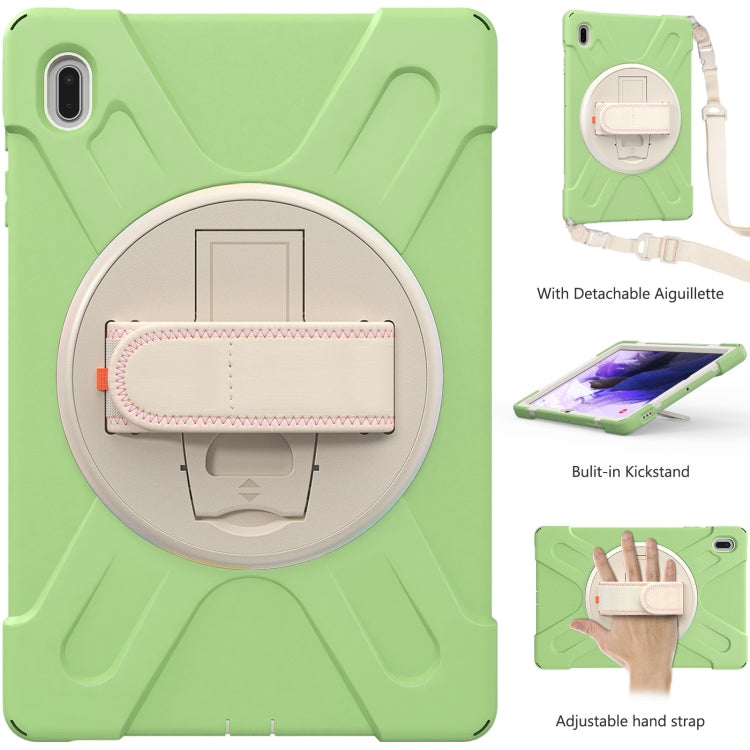 For Samsung Galaxy Tab S7 FE T730 / S7+ / S9+ /S8+ Silicone + PC Protective Case with Holder & Shoulder Strap(Matcha Green) - Other Galaxy Tab PC by buy2fix | Online Shopping UK | buy2fix