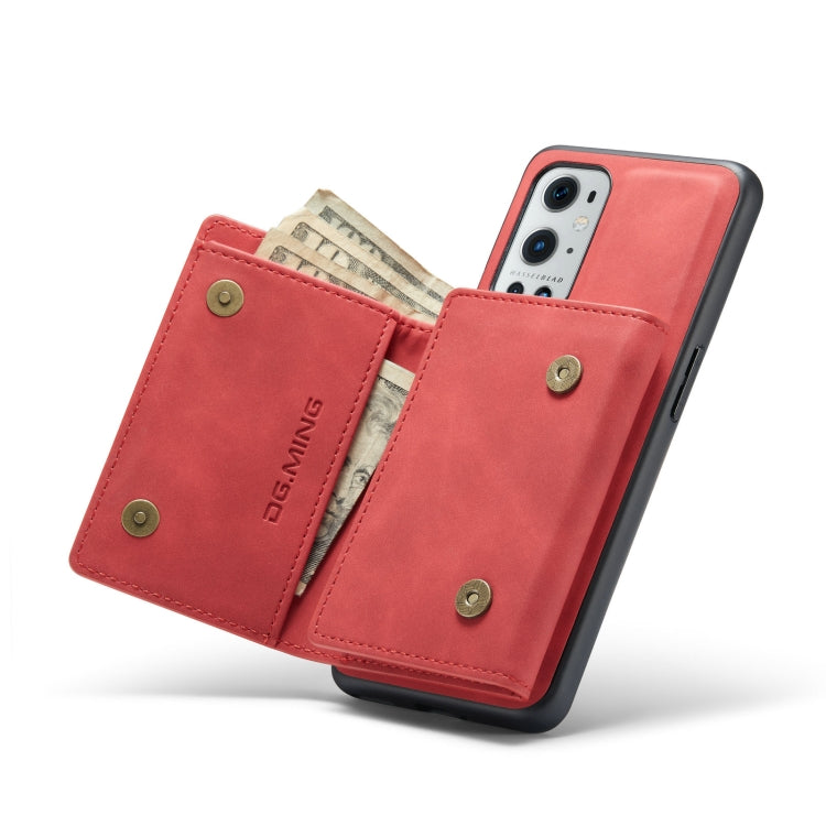 For OnePlus 9 Pro DG.MING M1 Series 3-Fold Multi Card Wallet  Back Cover Shockproof Case with Holder Function(Red) -  by DG.MING | Online Shopping UK | buy2fix