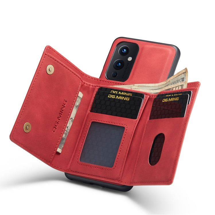 For OnePlus 9 (EU/NA) DG.MING M1 Series 3-Fold Multi Card Wallet  Back Cover Shockproof Case with Holder Function(Red) -  by DG.MING | Online Shopping UK | buy2fix