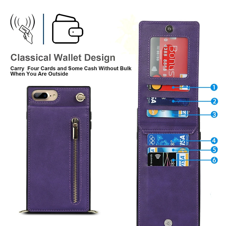 Cross-body Zipper Square TPU+PU Back Cover Case with Holder & Card Slots & Wallet & Strap For iPhone 8 Plus / 7 Plus(Purple) - More iPhone Cases by buy2fix | Online Shopping UK | buy2fix