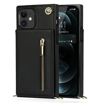 For iPhone 11 Cross-body Zipper Square TPU+PU Back Cover Case with Holder & Card Slots & Wallet & Strap (Black) - iPhone 11 Cases by buy2fix | Online Shopping UK | buy2fix