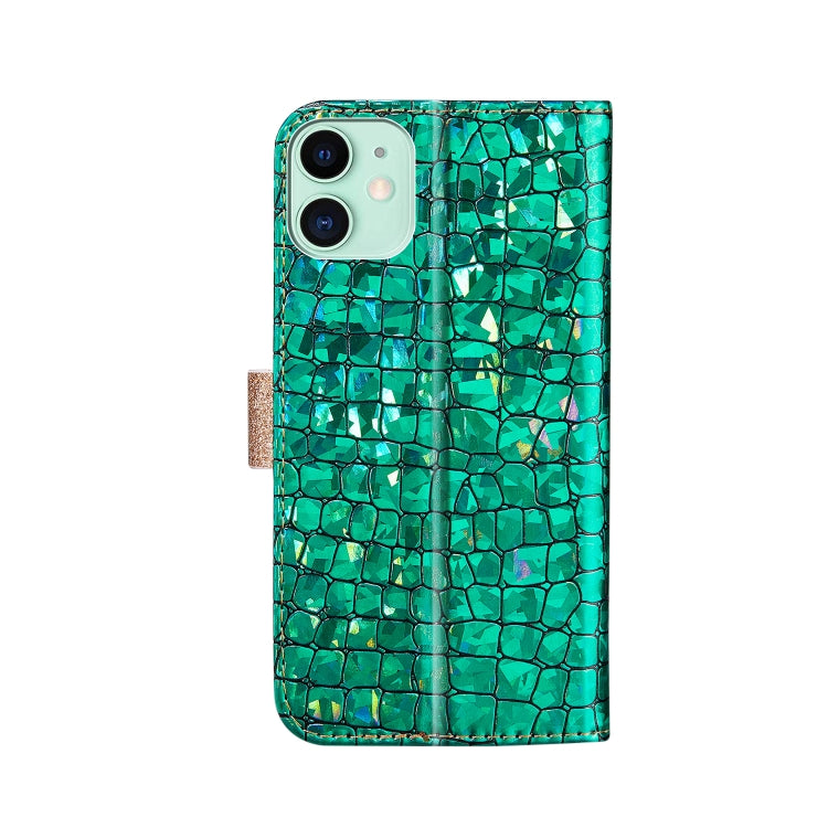 For iPhone 13 mini Laser Glitter Powder Matching Crocodile Texture Horizontal Flip Leather Case with Card Slots & Holder & Wallet (Green) - iPhone 13 mini Cases by buy2fix | Online Shopping UK | buy2fix