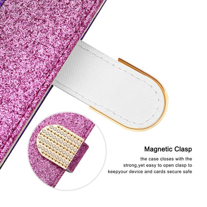 For iPhone 13 mini Laser Glitter Powder Matching Crocodile Texture Horizontal Flip Leather Case with Card Slots & Holder & Wallet (Purple) - iPhone 13 mini Cases by buy2fix | Online Shopping UK | buy2fix