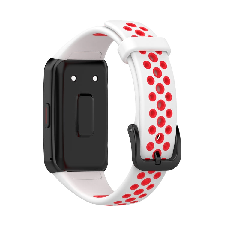 For Huawei Band 6 / Honor Band 6 Universal Two-color Breathable Silicone Watch Band(White Red) - Watch Bands by buy2fix | Online Shopping UK | buy2fix