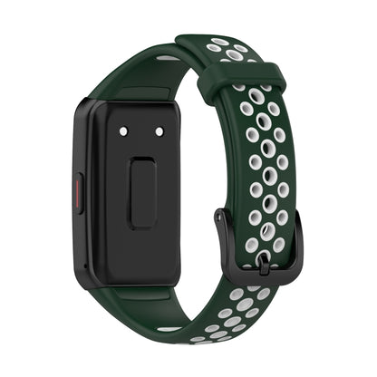 For Huawei Band 6 / Honor Band 6 Universal Two-color Breathable Silicone Watch Band(Dark Green White) - Watch Bands by buy2fix | Online Shopping UK | buy2fix