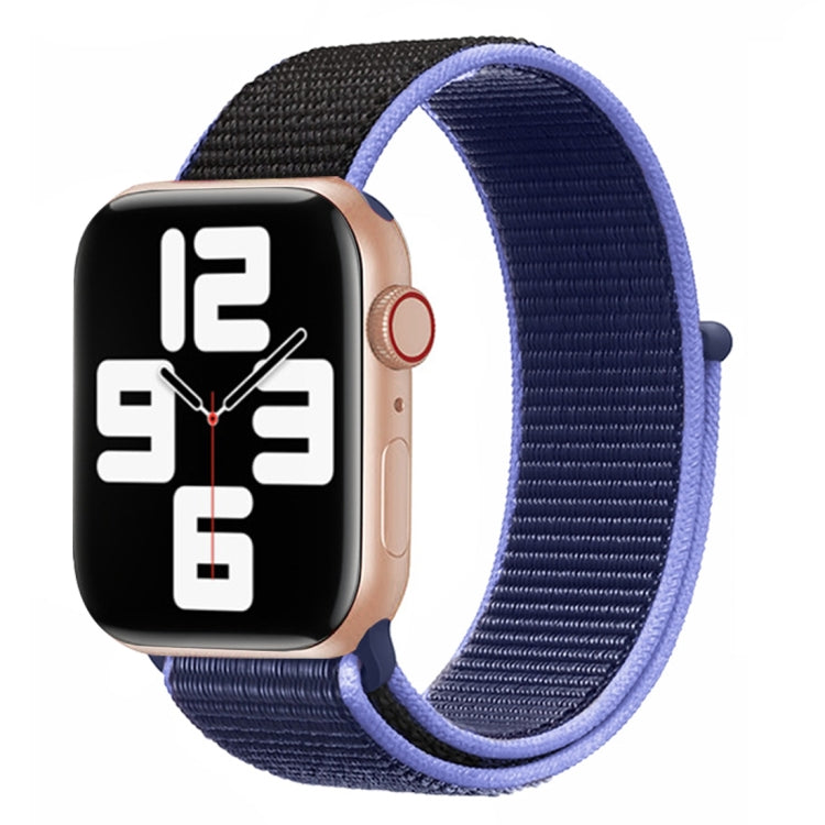 For Apple Watch Series 9&8&7 41mm / SE 3&SE 2&6&SE&5&4 40mm / 3&2&1 38mm Color Matching Nylon Watch Band(Black + Blue) - Watch Bands by buy2fix | Online Shopping UK | buy2fix