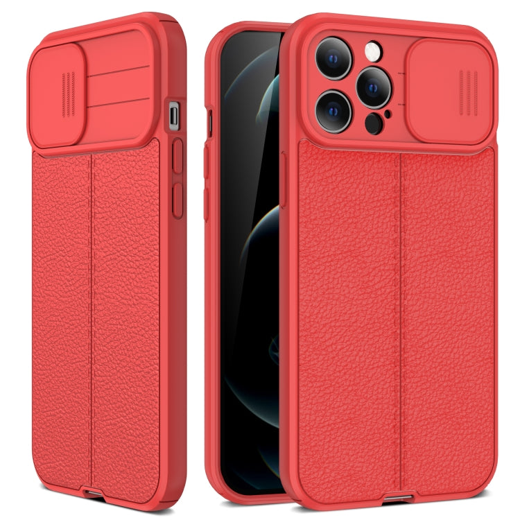 For iPhone 11 Pro Max Litchi Texture Sliding Camshield TPU Protective Case (Red) - iPhone 11 Pro Max Cases by buy2fix | Online Shopping UK | buy2fix