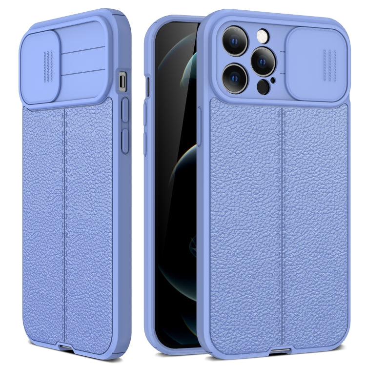 For iPhone 12 mini Litchi Texture Sliding Camshield TPU Protective Case (Light Purple) - iPhone 12 mini Cases by buy2fix | Online Shopping UK | buy2fix