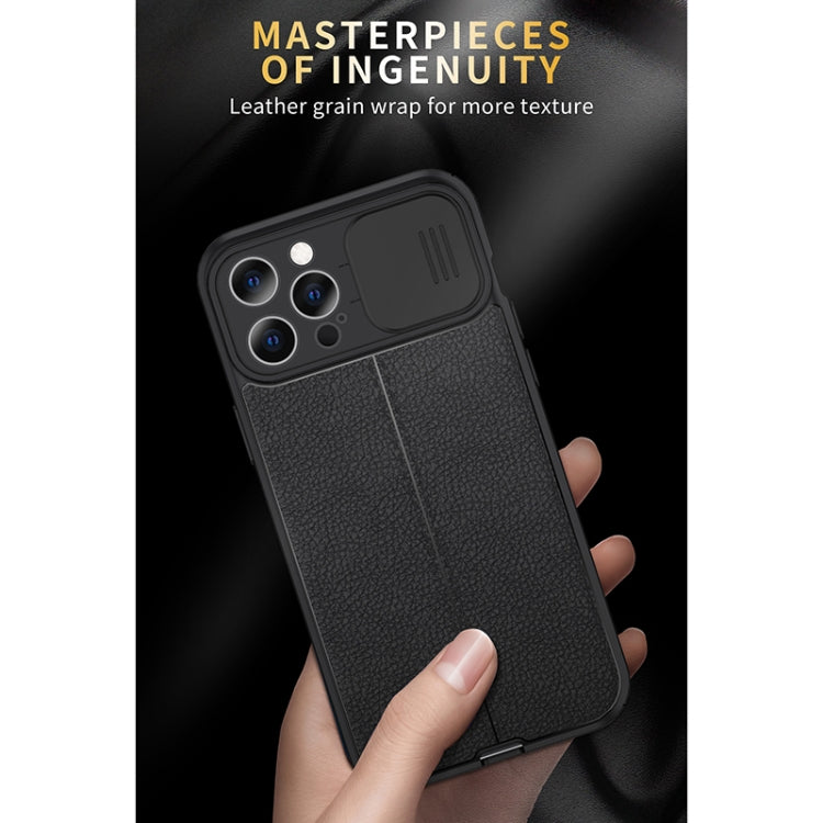 For iPhone 12 Pro Litchi Texture Sliding Camshield TPU Protective Case(Black) - iPhone 12 Pro Max Cases by buy2fix | Online Shopping UK | buy2fix