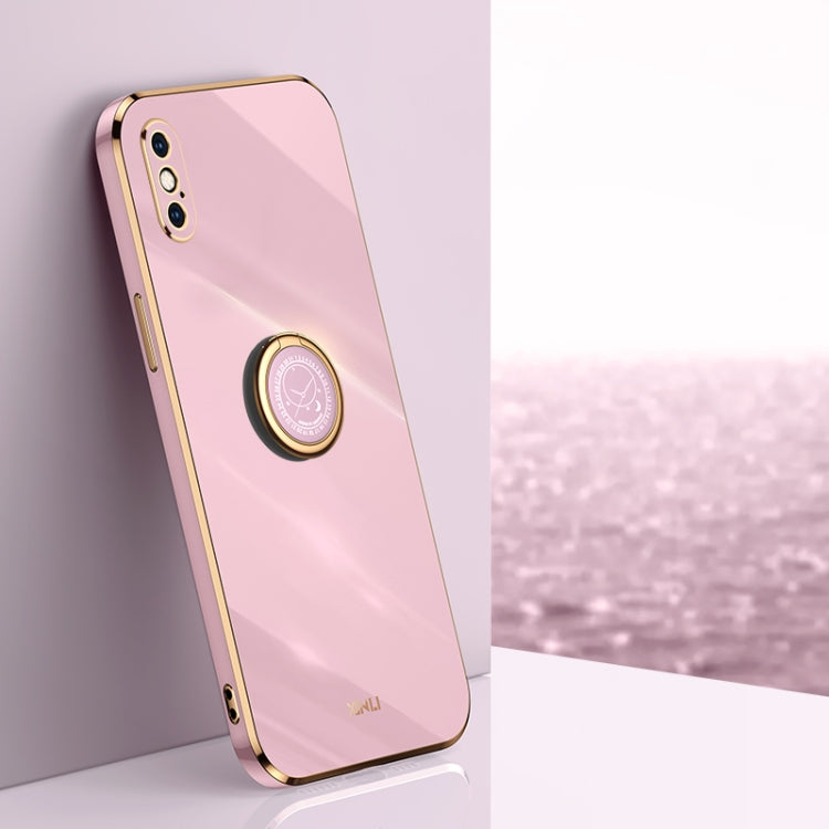 For iPhone X XINLI Straight 6D Plating Gold Edge TPU Shockproof Case with Ring Holder(Cherry Purple) - More iPhone Cases by XINLI | Online Shopping UK | buy2fix