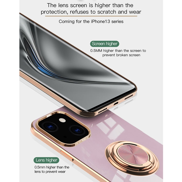 For iPhone 13 Pro Max 6D Electroplating Full Coverage Silicone Protective Case with Magnetic Ring Holder (Light Pink) - iPhone 13 Pro Max Cases by buy2fix | Online Shopping UK | buy2fix