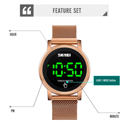 SKMEI 1668 Round Dial LED Digital Display Electronic Watch with Touch Luminous Button(Gold) - LED Digital Watches by SKMEI | Online Shopping UK | buy2fix