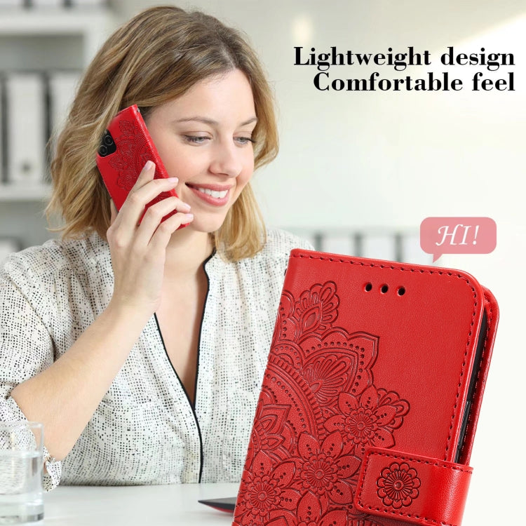 For Google Pixel 6 7-petal Flowers Embossing Pattern Horizontal Flip PU Leather Case with Holder & Card Slots & Wallet & Photo Frame(Red) - Google Cases by buy2fix | Online Shopping UK | buy2fix