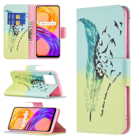 For OPPO Realme 8 / Realme 8 Pro Colored Drawing Pattern Horizontal Flip Leather Case with Holder & Card Slots & Wallet(Feather) - Realme Cases by buy2fix | Online Shopping UK | buy2fix