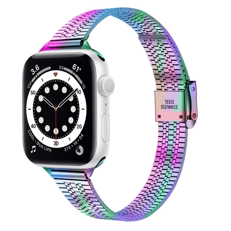 14mm Seven-beads Double Safety Buckle Slim Steel Watch Band For Apple Watch Series 9&8&7 41mm / SE 3&SE 2&6&SE&5&4 40mm / 3&2&1 38mm(Colorful) - Watch Bands by buy2fix | Online Shopping UK | buy2fix