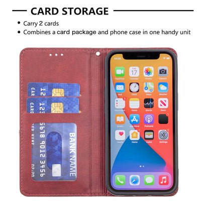 For iPhone 13 mini Rhombus Texture Horizontal Flip Magnetic Leather Case with Holder & Card Slots (Red) - iPhone 13 mini Cases by buy2fix | Online Shopping UK | buy2fix