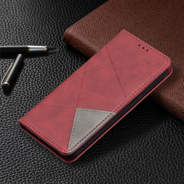 For iPhone 13 mini Rhombus Texture Horizontal Flip Magnetic Leather Case with Holder & Card Slots (Red) - iPhone 13 mini Cases by buy2fix | Online Shopping UK | buy2fix