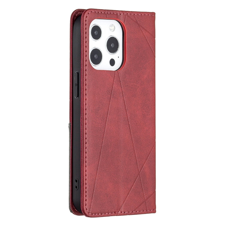 For iPhone 13 Rhombus Texture Horizontal Flip Magnetic Leather Case with Holder & Card Slots(Red) - iPhone 13 Cases by buy2fix | Online Shopping UK | buy2fix