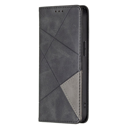 For iPhone 13 Rhombus Texture Horizontal Flip Magnetic Leather Case with Holder & Card Slots(Black) - iPhone 13 Cases by buy2fix | Online Shopping UK | buy2fix