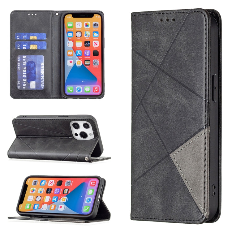 For iPhone 13 Pro Rhombus Texture Horizontal Flip Magnetic Leather Case with Holder & Card Slots (Black) - iPhone 13 Pro Cases by buy2fix | Online Shopping UK | buy2fix