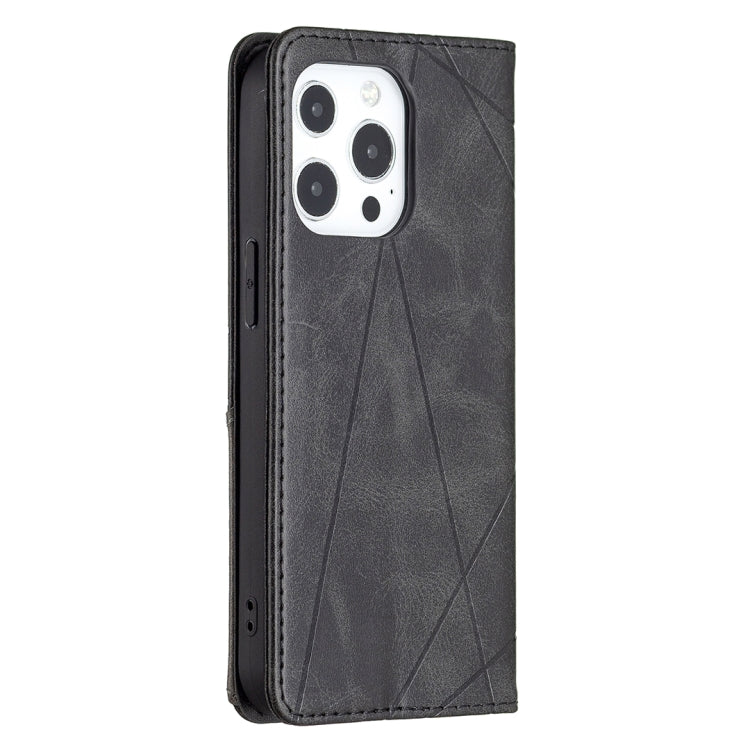 For iPhone 13 Pro Rhombus Texture Horizontal Flip Magnetic Leather Case with Holder & Card Slots (Black) - iPhone 13 Pro Cases by buy2fix | Online Shopping UK | buy2fix