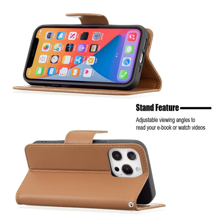 For iPhone 13 Pro Max Litchi Texture Pure Color Horizontal Flip Leather Case with Holder & Card Slots & Wallet & Lanyard (Brown) - iPhone 13 Pro Max Cases by buy2fix | Online Shopping UK | buy2fix