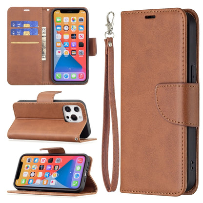 For iPhone 13 Retro Lambskin Texture Pure Color Horizontal Flip PU Leather Case, with Holder & Card Slots & Wallet & Lanyard(Brown) - iPhone 13 Cases by buy2fix | Online Shopping UK | buy2fix