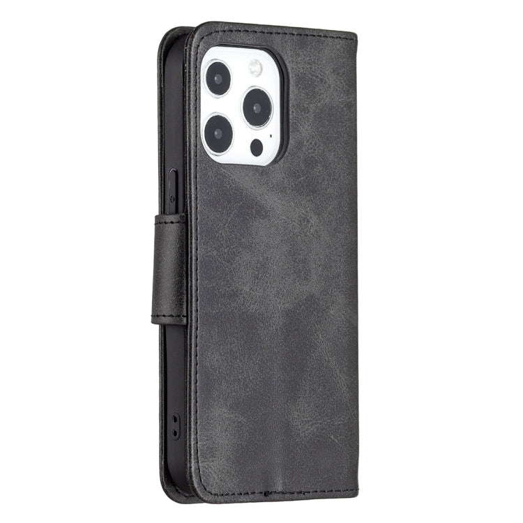 For iPhone 13 Pro Retro Lambskin Texture Pure Color Horizontal Flip PU Leather Case, with Holder & Card Slots & Wallet & Lanyard(Black) - iPhone 13 Pro Cases by buy2fix | Online Shopping UK | buy2fix