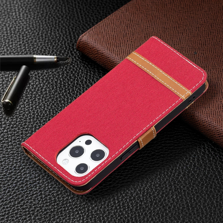 For iPhone 13 mini Color Matching Denim Texture Horizontal Flip Leather Case with Holder & Card Slots & Wallet & Lanyard (Red) - iPhone 13 mini Cases by buy2fix | Online Shopping UK | buy2fix