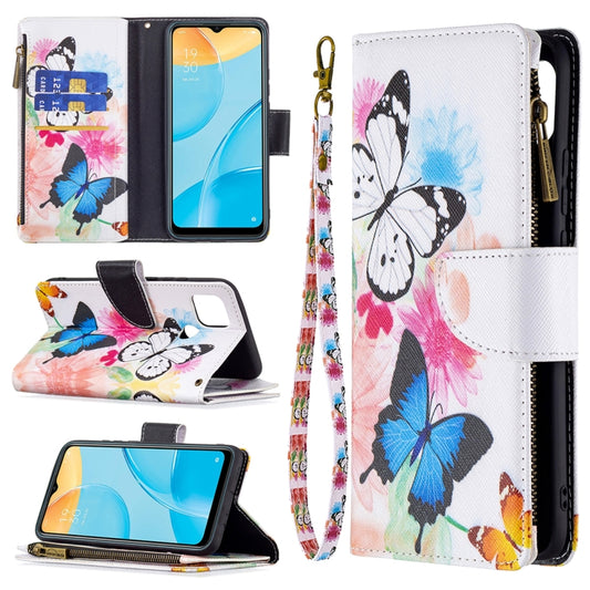 For OPPO A15 Colored Drawing Pattern Zipper Horizontal Flip Leather Case with Holder & Card Slots & Wallet(Two Butterflies) - OPPO Cases by buy2fix | Online Shopping UK | buy2fix