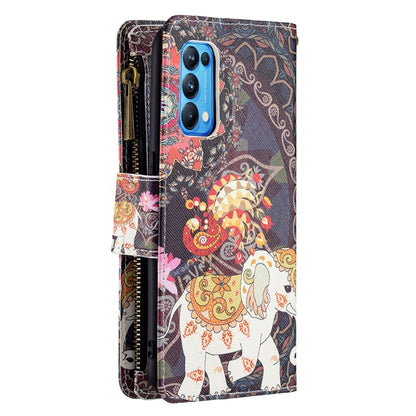 For OPPO Reno5 5G Colored Drawing Pattern Zipper Horizontal Flip Leather Case with Holder & Card Slots & Wallet(Flower Elephants) - OPPO Cases by buy2fix | Online Shopping UK | buy2fix