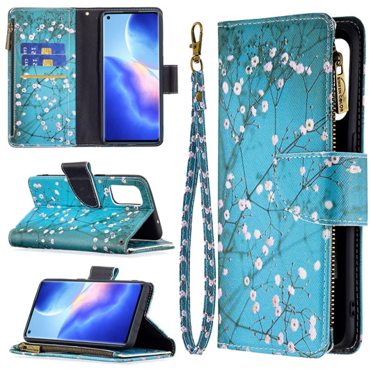 For OPPO Reno5 5G Colored Drawing Pattern Zipper Horizontal Flip Leather Case with Holder & Card Slots & Wallet(Plum Blossom) - OPPO Cases by buy2fix | Online Shopping UK | buy2fix