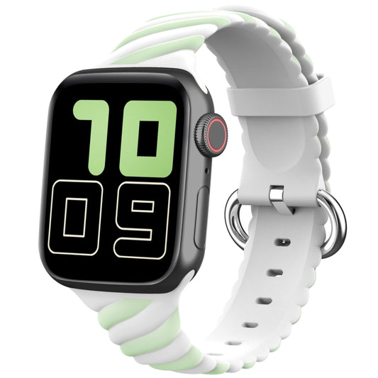 Two-color Twist Silicone Watch Band For Apple Watch Series 9&8&7 41mm / SE 3&SE 2&6&SE&5&4 40mm / 3&2&1 38mm(Macaron Green White) - Watch Bands by buy2fix | Online Shopping UK | buy2fix