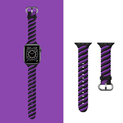 Two-color Twist Silicone Watch Band For Apple Watch Ultra 49mm&Watch Ultra 2 49mm / Series 9&8&7 45mm / SE 3&SE 2&6&SE&5&4 44mm / 3&2&1 42mm(Purple Black) - Watch Bands by buy2fix | Online Shopping UK | buy2fix