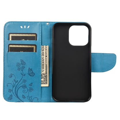 For iPhone 13 Butterfly Flower Pattern Horizontal Flip Leather Case with Holder & Card Slots & Wallet(Blue) - iPhone 13 Cases by buy2fix | Online Shopping UK | buy2fix