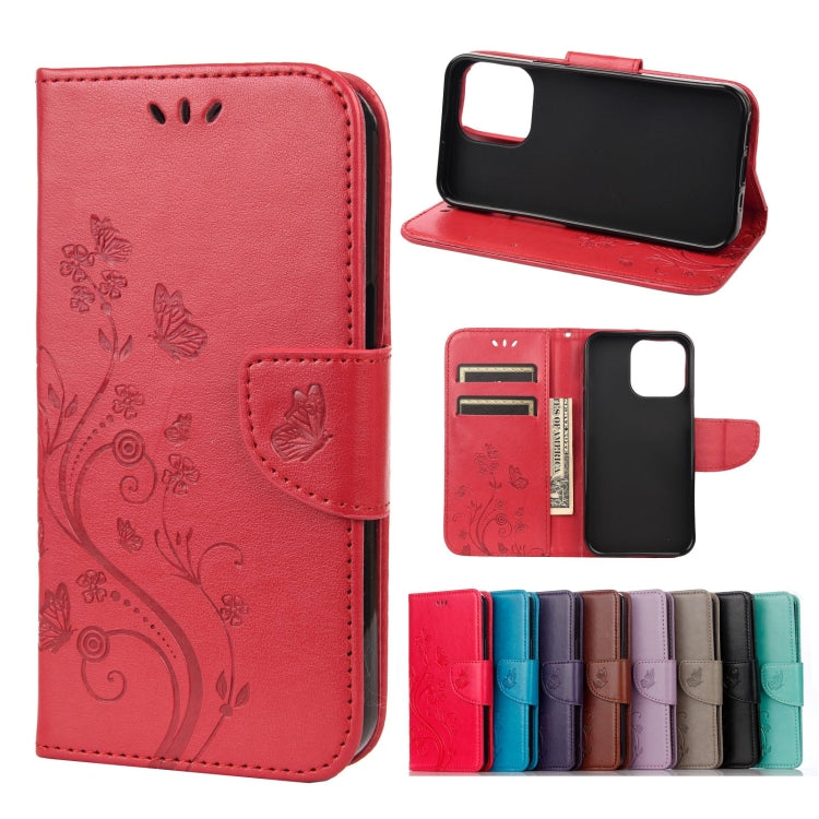 For iPhone 13 Pro Max Butterfly Flower Pattern Horizontal Flip Leather Case with Holder & Card Slots & Wallet (Red) - iPhone 13 Pro Max Cases by buy2fix | Online Shopping UK | buy2fix