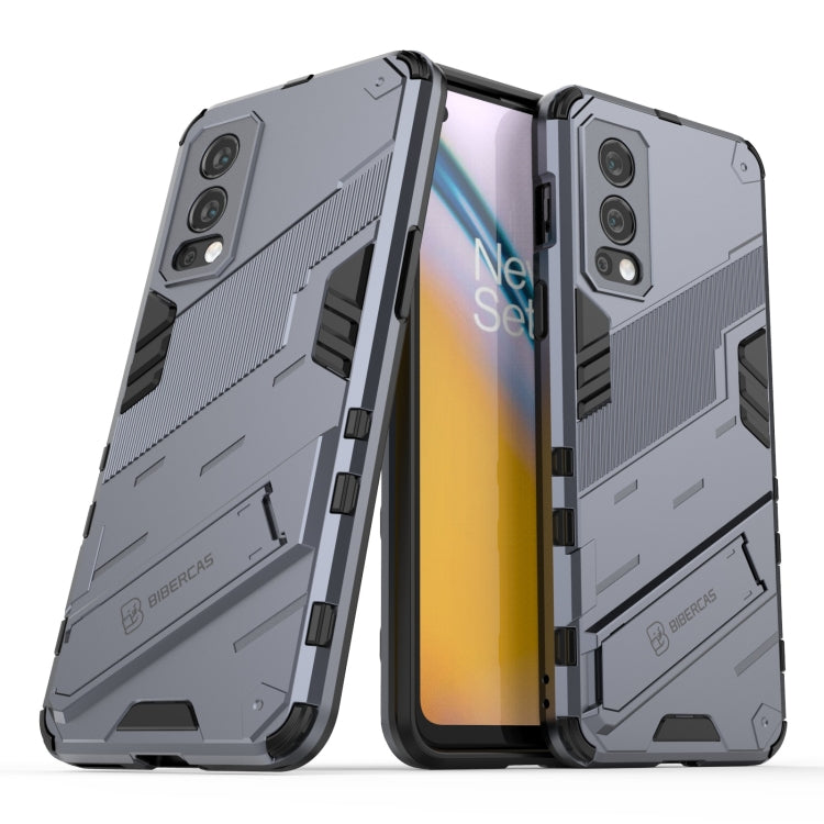 For OnePlus Nord 2 5G Punk Armor 2 in 1 PC + TPU Shockproof Case with Invisible Holder(Grey) - OnePlus Cases by buy2fix | Online Shopping UK | buy2fix