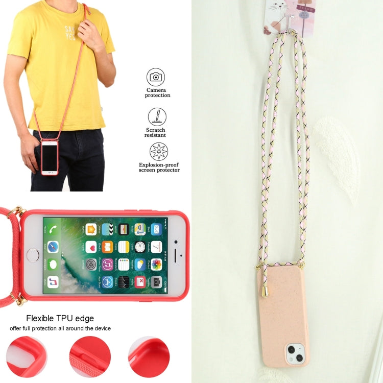 For iPhone 13 mini Wheat Straw Material + TPU Shockproof Case with Neck Lanyard (Pink) - iPhone 13 mini Cases by buy2fix | Online Shopping UK | buy2fix