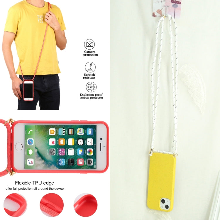 For iPhone 13 mini Wheat Straw Material + TPU Shockproof Case with Neck Lanyard (Yellow) - iPhone 13 mini Cases by buy2fix | Online Shopping UK | buy2fix