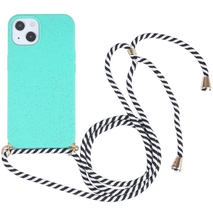 For iPhone 13 mini Wheat Straw Material + TPU Shockproof Case with Neck Lanyard (Green) - iPhone 13 mini Cases by buy2fix | Online Shopping UK | buy2fix