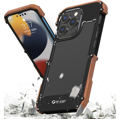 For iPhone 13 R-JUST Ironwood Man Shockproof Metal + Wood Bumper Protective Case - iPhone 13 Cases by R-JUST | Online Shopping UK | buy2fix