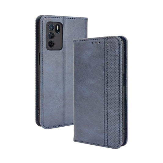 For OPPO A16 Magnetic Buckle Retro Crazy Horse Texture Leather Phone Case(Blue) - OPPO Cases by buy2fix | Online Shopping UK | buy2fix