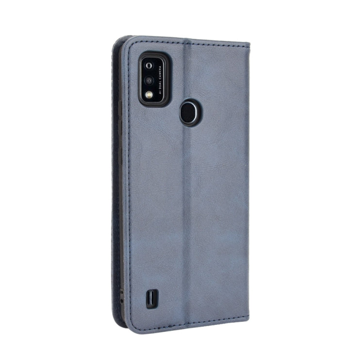 For ZTE Blade A51 Magnetic Buckle Retro Crazy Horse Texture Horizontal Flip Leather Case with Holder & Card Slots & Photo Frame(Blue) - ZTE Cases by buy2fix | Online Shopping UK | buy2fix