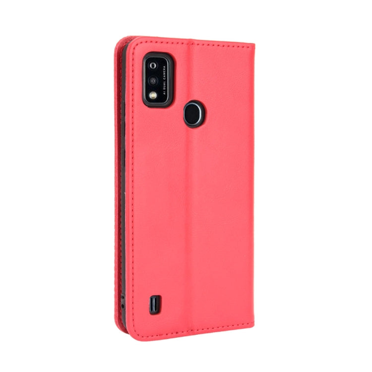 For ZTE Blade A51 Magnetic Buckle Retro Crazy Horse Texture Horizontal Flip Leather Case with Holder & Card Slots & Photo Frame(Red) - ZTE Cases by buy2fix | Online Shopping UK | buy2fix